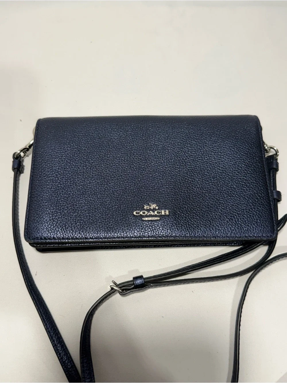 Coach Navy Pebbled Leather Crossbody Wallet Clutch